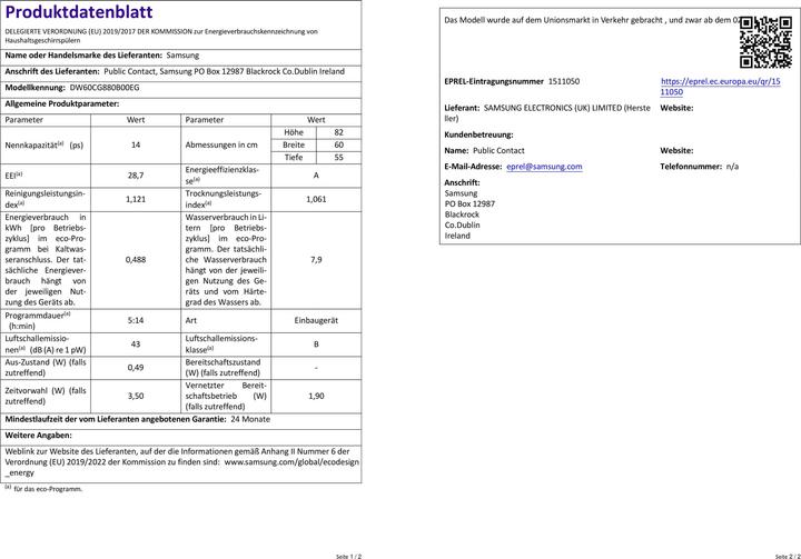 Produktbild Samsung DW8700B Vollintegrierbarer Geschirrspüler, 60 cm, 14 Massgedecke
