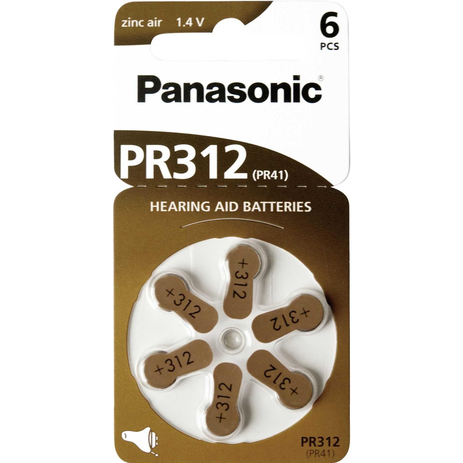 Panasonic Hörgeräte Batterien PR312 (6 Stk., A312, 170 mAh), Batterien + Akkus