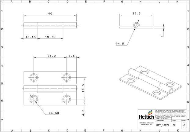 Actual product image Hettich Scharnier Stahl schwarz 40x25 mm 2 Stck (2 pcs.)