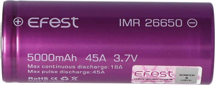 Immagine prodotto Efest Batteria ricaricabile Purple IMR26650, non protetta (1 pz., 26650, 5000 mAh)
