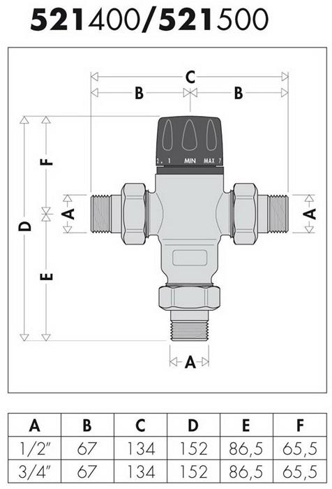 Productafbeelding Caleffi Messing thermostatisch mengventiel, regelbaar 3/4inch, 30-65 graden