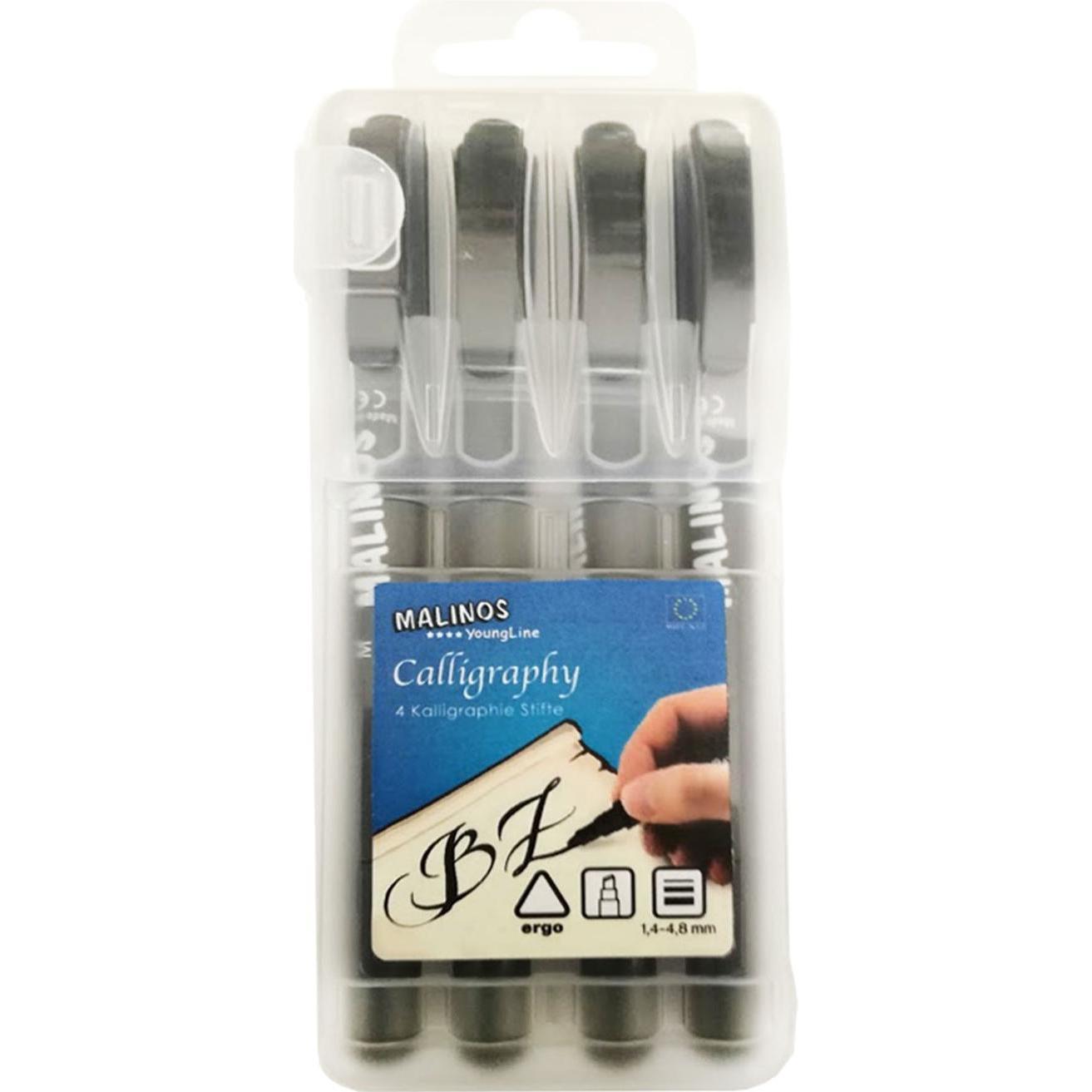 Malinos, Schreibstifte, Kalligraphiestifte 4er Pack schwarz 4+ (Schwarz, 4 x)