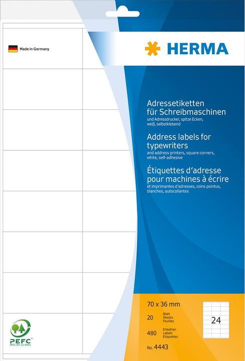 Actual product image HERMA Address labels for typewriters A4