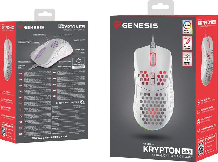 Produktbild Genesis for games Krypton 555 with cable, 8000 DPI, USB 2.0, White (Kabelgebunden)