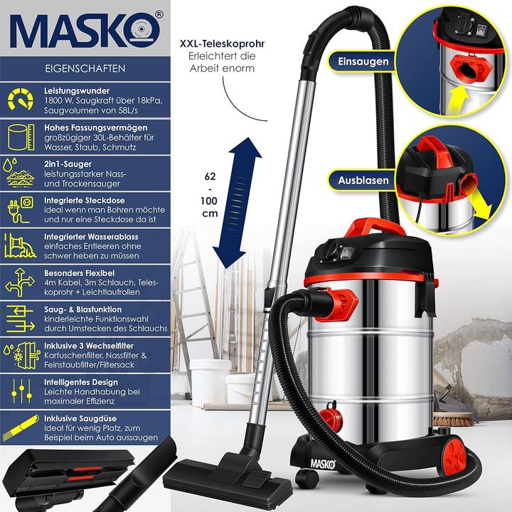 Produktbild Masko Industriestaubsauger 1800W (Nass-Trockensauger)