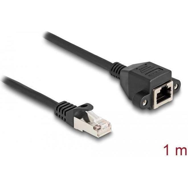 Delock RJ50 Verlängerungskabel Stecker zu Buchse S/FTP 1 m schwarz (S/FTP, 1 m), Netzwerkkabel
