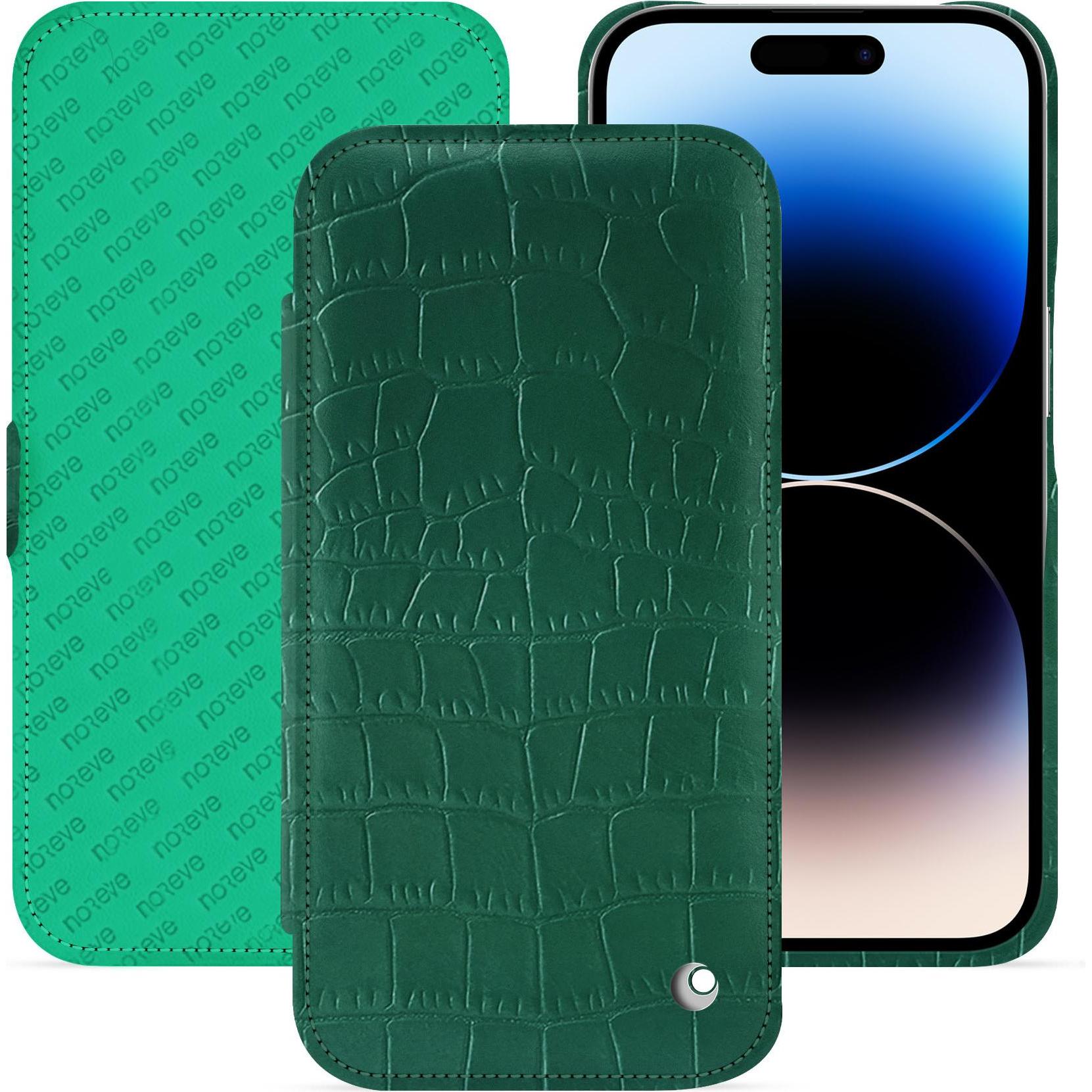 Noreve Lederschutzhülle horizontal (Apple iPhone 15 Pro), Smartphone Hülle, Grün