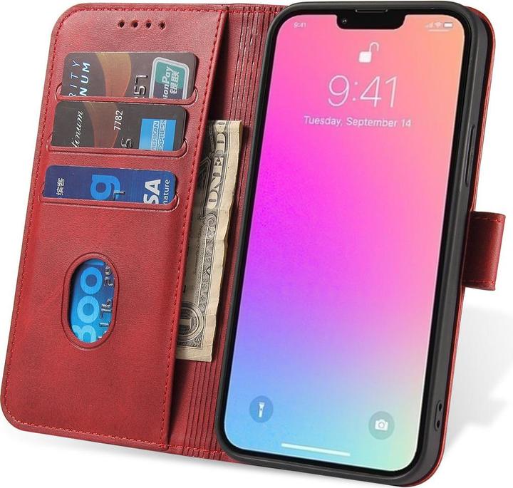 Actual product image Hurtel Wallet Case with Stand for iPhone 15 Pro Max Magnet Case - Red (Apple iPhone 15 Pro Max)