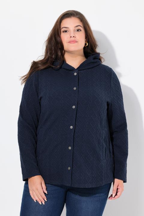 Image du produit Ulla Popken Veste à capuche, motif torsadé et boutons-pression. Dos plus long. (56)