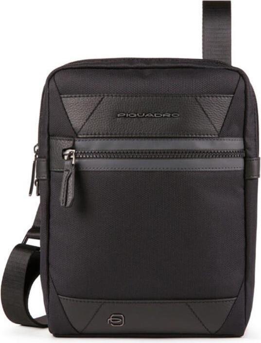 Piquadro Trakai, Leather & Fabric, Small, Textile Crossbody Bag, Black, 27