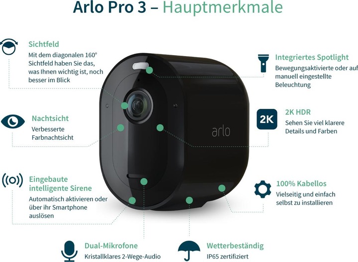 Produktbild Arlo Pro 3 Spotlight Kamera, 2er Set schwarz (2560 x 1440 Pixels)