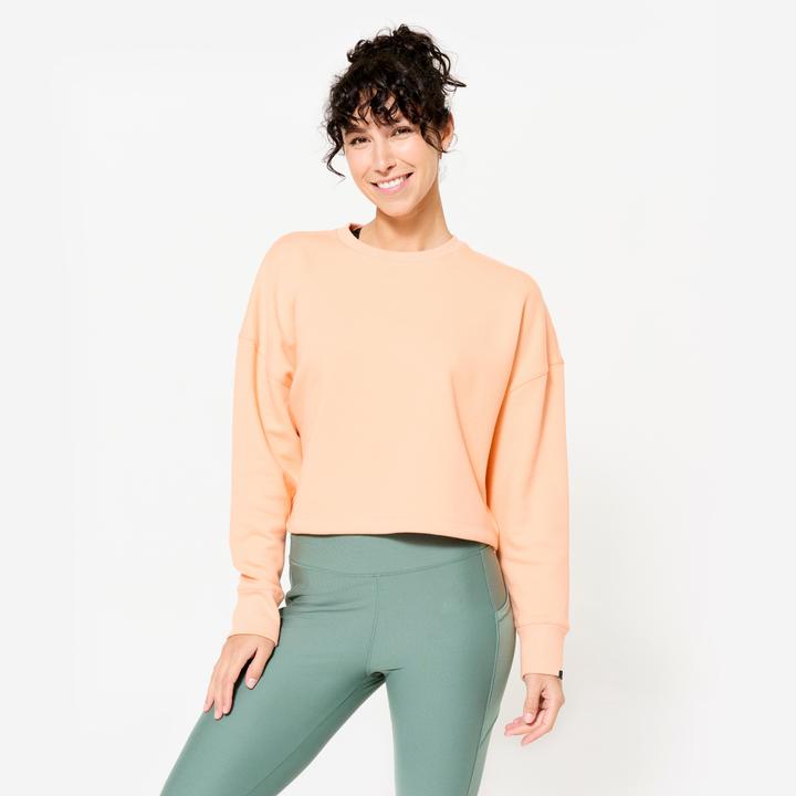 Domyos Sweatshirt Crop Damen bequem dehnbar - pfirsich/orange (XXL)