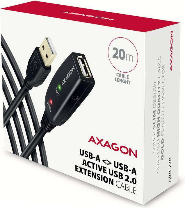 Image du produit Axagon ADR-220 Rallonge active USB 2.0, USB-A mâle/femelle - 20m (20 m, USB 2.0)
