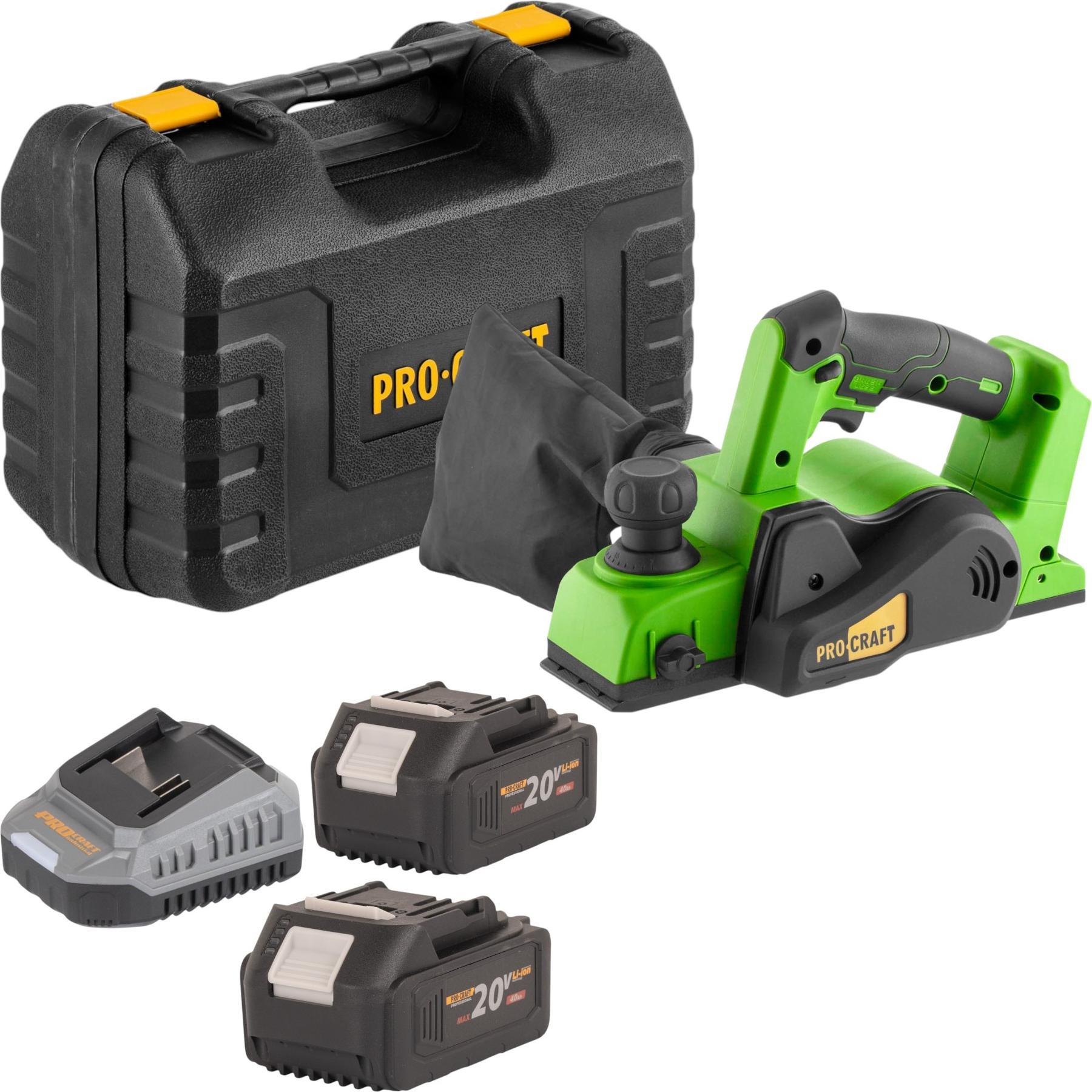 Procraft, Piallatrice, PE20BLbb Akku Hobel 20 V 82 mm Brushless + 2x Akku 4,0 Ah + Ladegerät + Koffer