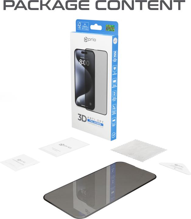 Produktbild prio Panzerfolie Blickschutzglas für iPhone 16 Plus 15 Plus schwarz (1 Stück, Apple iPhone 15 Plus, Apple iPhone 16 Plus)