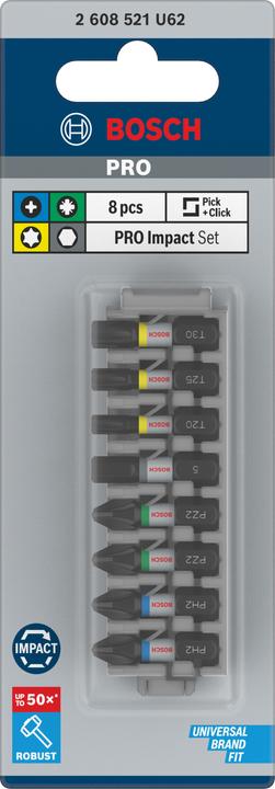 Actual product image Bosch Professional Zubehör PRO Impact Mixed Pack, PH2(x2) PZ2(x2) H5 T20 T25 T30, 25 mm, 8 pcs. (PZ2, H5, T20, T30, PH2, T25)