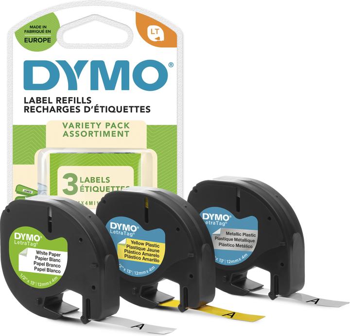 Produktbild Dymo S0721800 LetraTag 3er Set (1.20 cm, Gelb, Silber, Weiss)