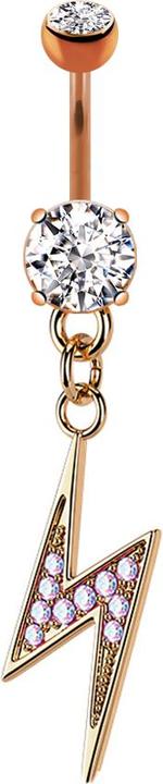 Produktbild Star Piercing Banane rosegold mit zwei Kugeln Kristall silber Anhänger Blitz (Messing, Chirurgenstahl 316L)