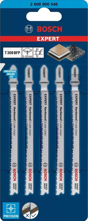 Produktbild Bosch Professional Zubehör EXPERT ‘Hardwood 2-side clean’ T 308 BFP Stichsägeblatt, 5 Stück