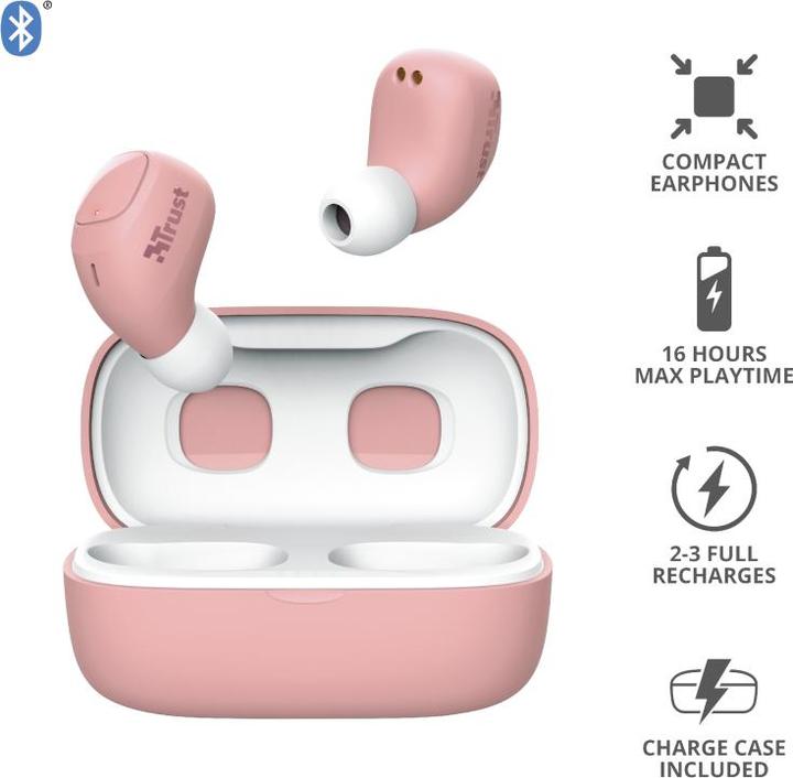 Produktbild Trust Nika Compact Blueth Earphones Pink (ANC, 8 h, Kabellos)