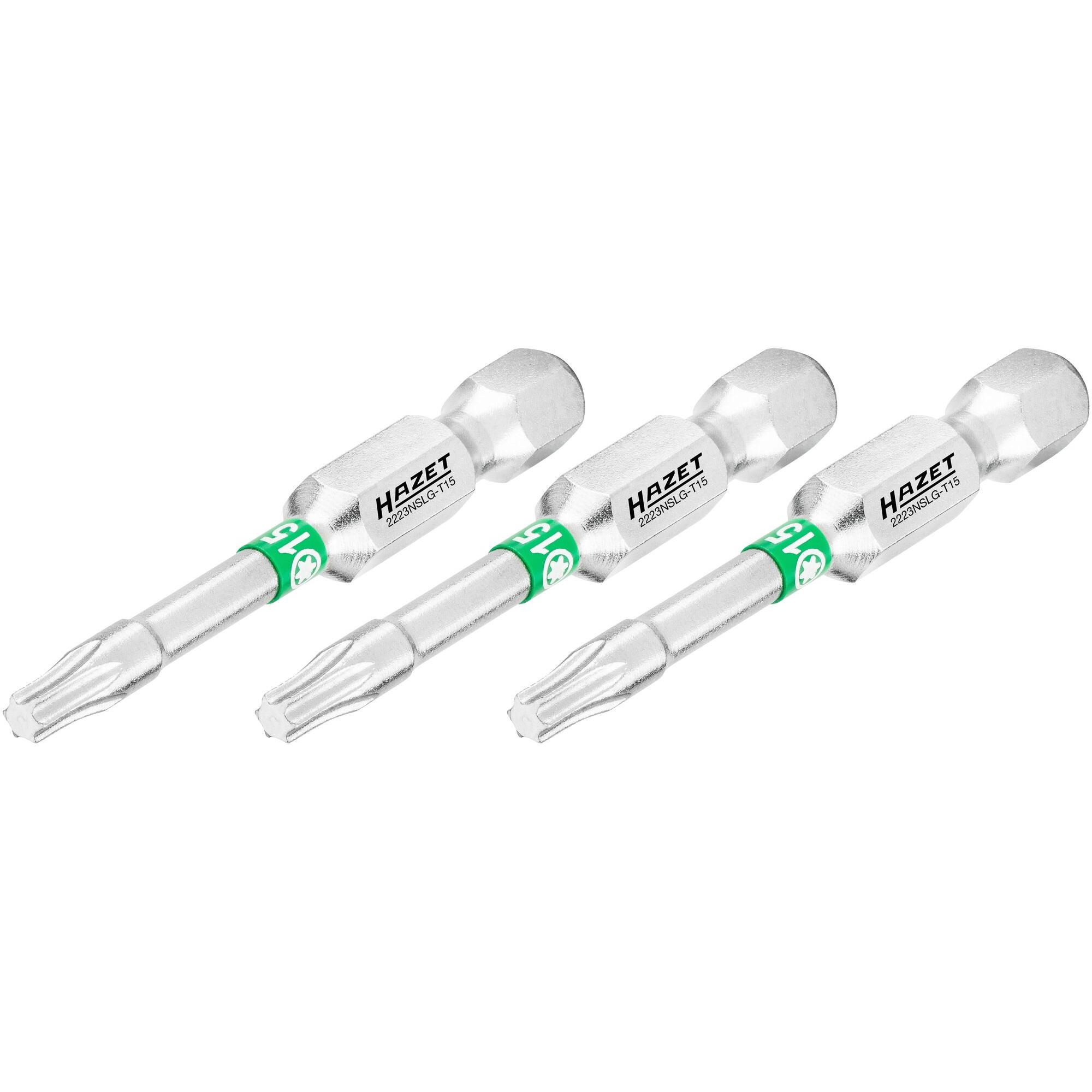 HAZET, Bits, Bit 2223NSLG-T15/3 ∙ Sechskant6,3 (1/4 Zoll) ∙ Innen TORX Profil ∙ T15 ∙ Anzahl Werkzeuge: 3… (T15)