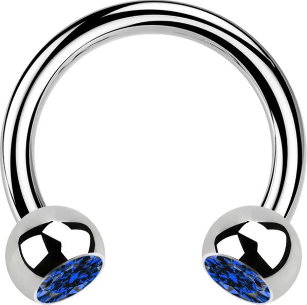 Produktbild Star Piercing Micro Circular Barbell silber mit zwei Kugeln Kristall dunkelblau (Chirurgenstahl 316L, ohne Messing)