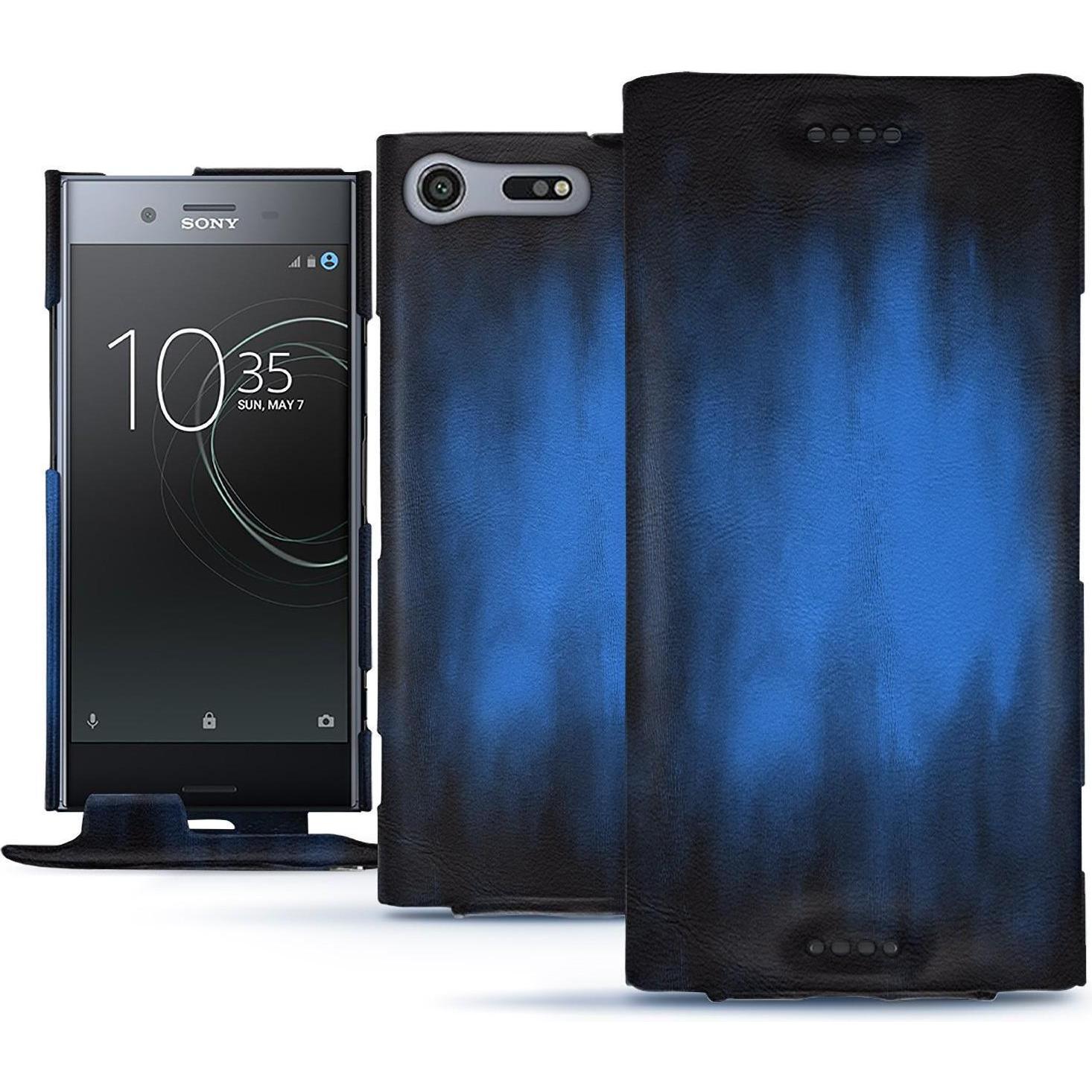 Thumbnail - Noreve Lederschutzhülle vertikal (Sony Xperia XZ Premium), Smartphone Hülle, Blau