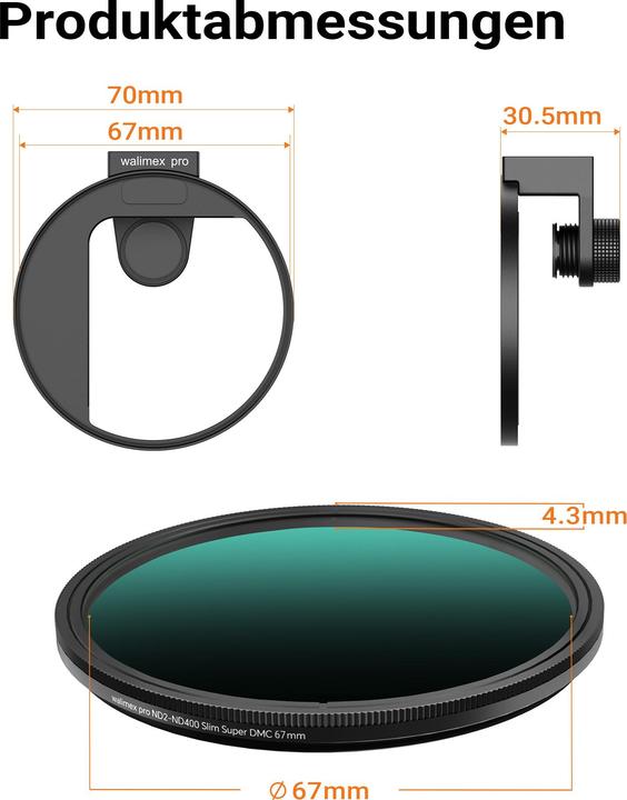 Produktbild Walimex pro Filterhalter 67 mm ND Filter Handykamera Cold Shoe Fotografie (67 mm, ND- / Graufilter)