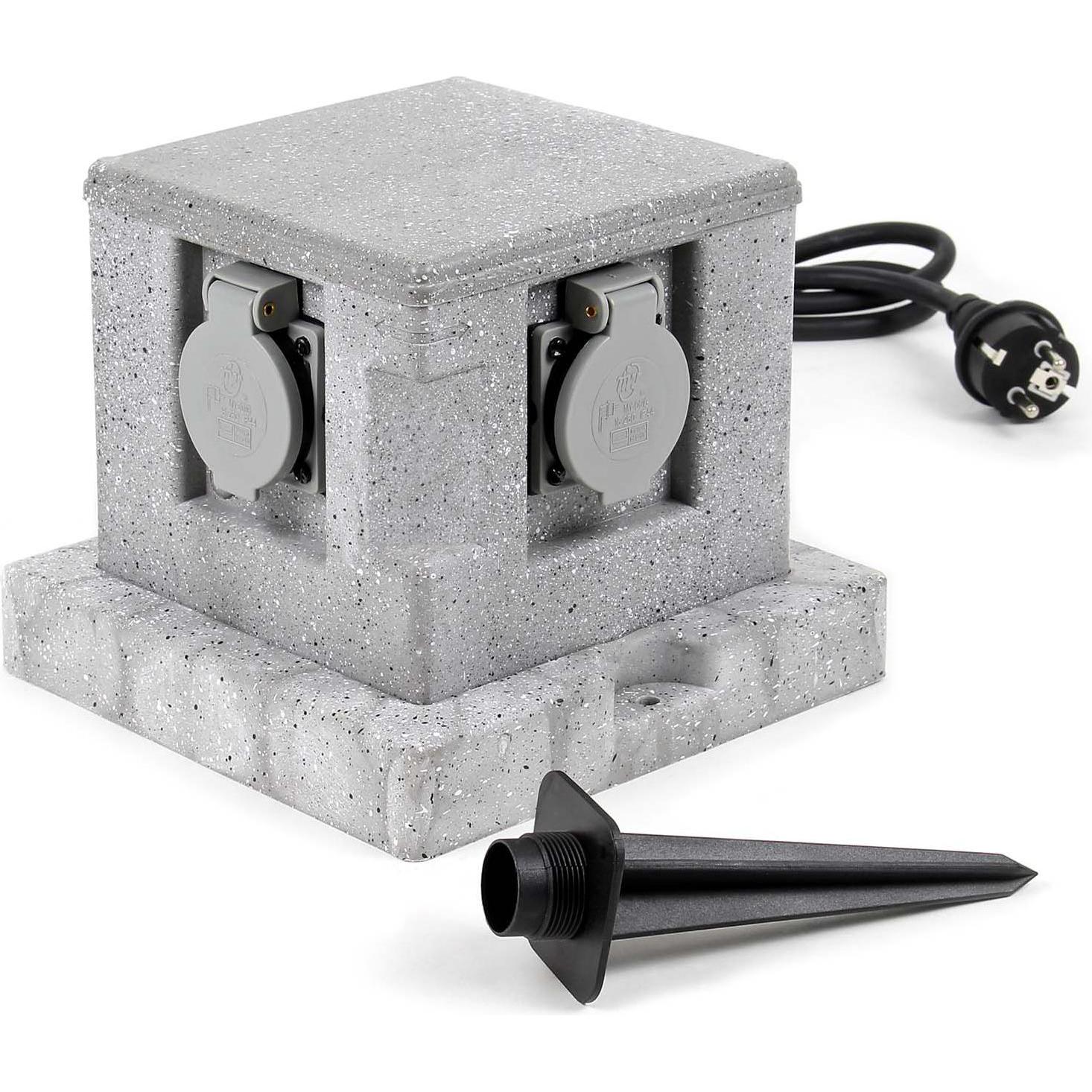 Wiltec, Steckdose, Gartensteckdose 4fach Aussensteckdose IP44 Granitoptik Steckdosenstein Steckdose