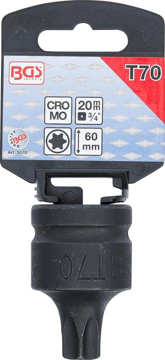 Actual product image BGS Impact Bit Socket length 60 mm 20 mm (3/4") Drive T-Star (for Torx) T70 (20 mm)