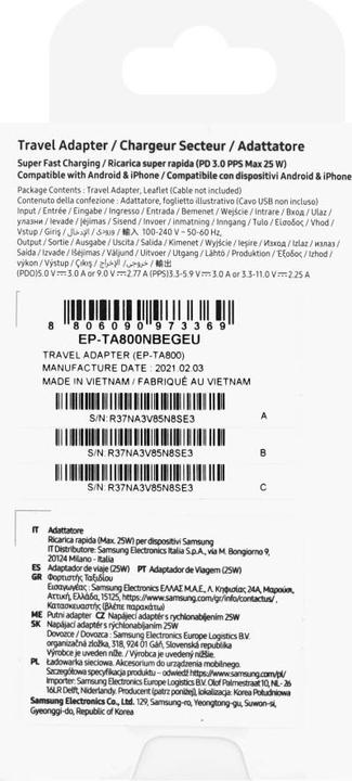 Productafbeelding Samsung Snellader TA800N (zonder kabel) (25 W)