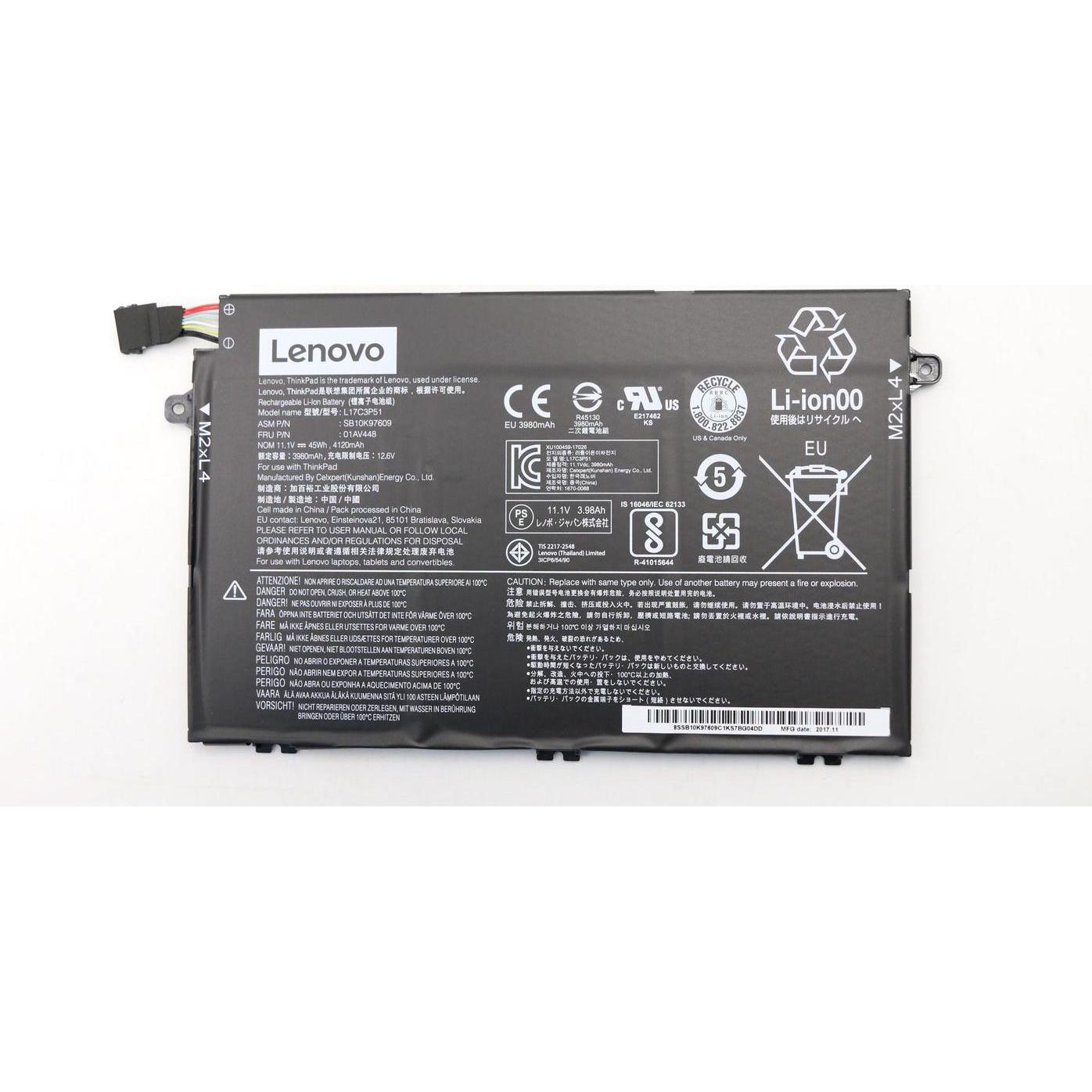 Lenovo Internal Battery 3Cell 45Wh (3 Zellen, 4050 mAh), Notebook Akku, Schwarz
