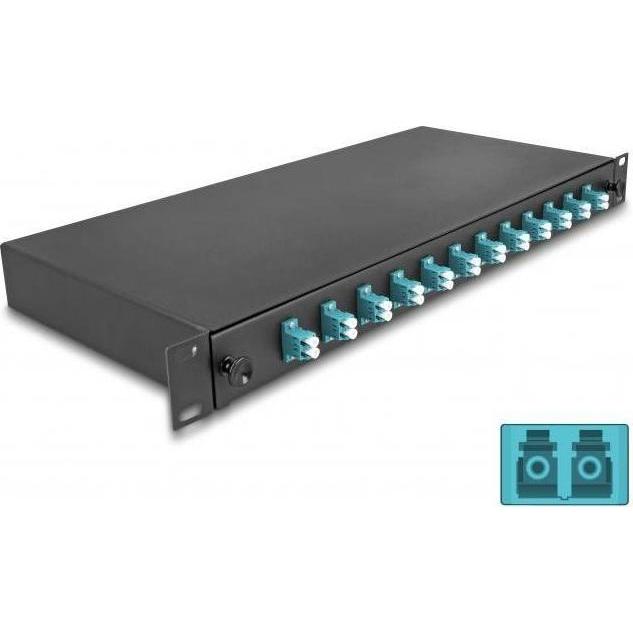 Delock 19? LWL Spleissbox 12 x LC Duplex OM3 1HE spleissfertig komplett bestückt, Server Zubehör, Schwarz