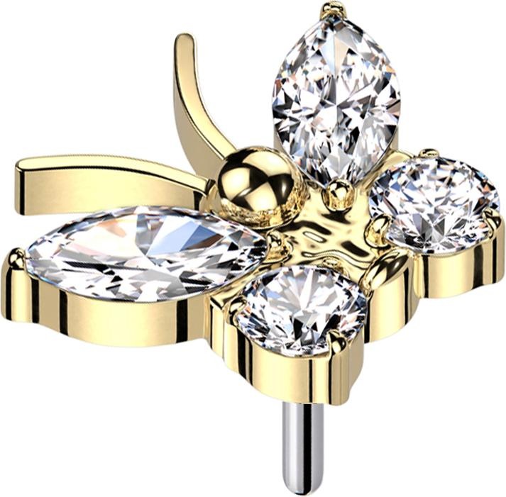 Produktbild Star Piercing Threadless Schmetterling vergoldet Kristalle silber (Titan G23, ohne Messing)