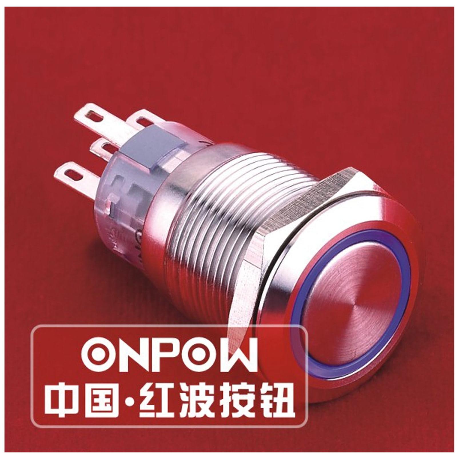 Onpow Schalter, 24 V/DC, 1x Off/On, Beleuchtung grün, Lötanschluss, flach rund, Edelstahl, 19 mm, Taster + Schalter, Grü...