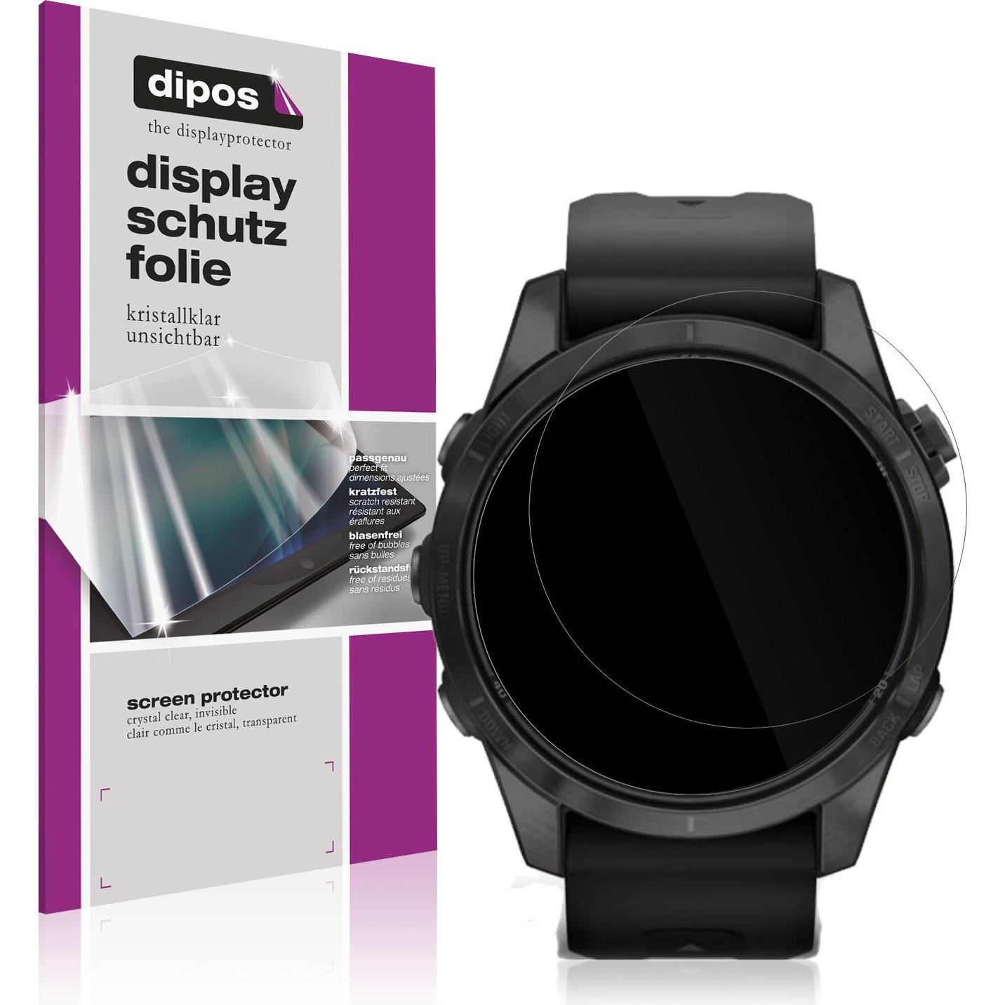 Dipos Schutzfolie Klar für Garmin Fenix 7s Pro 47mm, Smartwatch Schutzfolie, Transparent