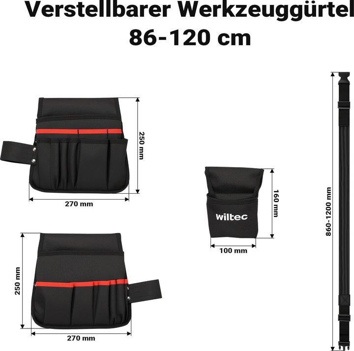 Produktbild Wiltec Werkzeuggürtel 63,5x25,5cm Gürteltasche 23 Fächer Werkzeug Tasche