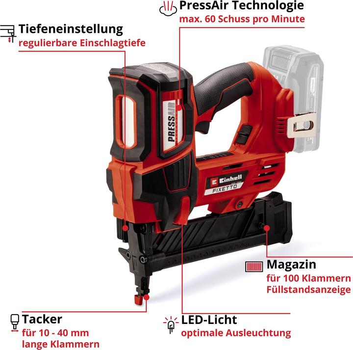 Produktbild Einhell Akku-Tacker FIXETTO 18/38 S + E-Box Koffer S-F