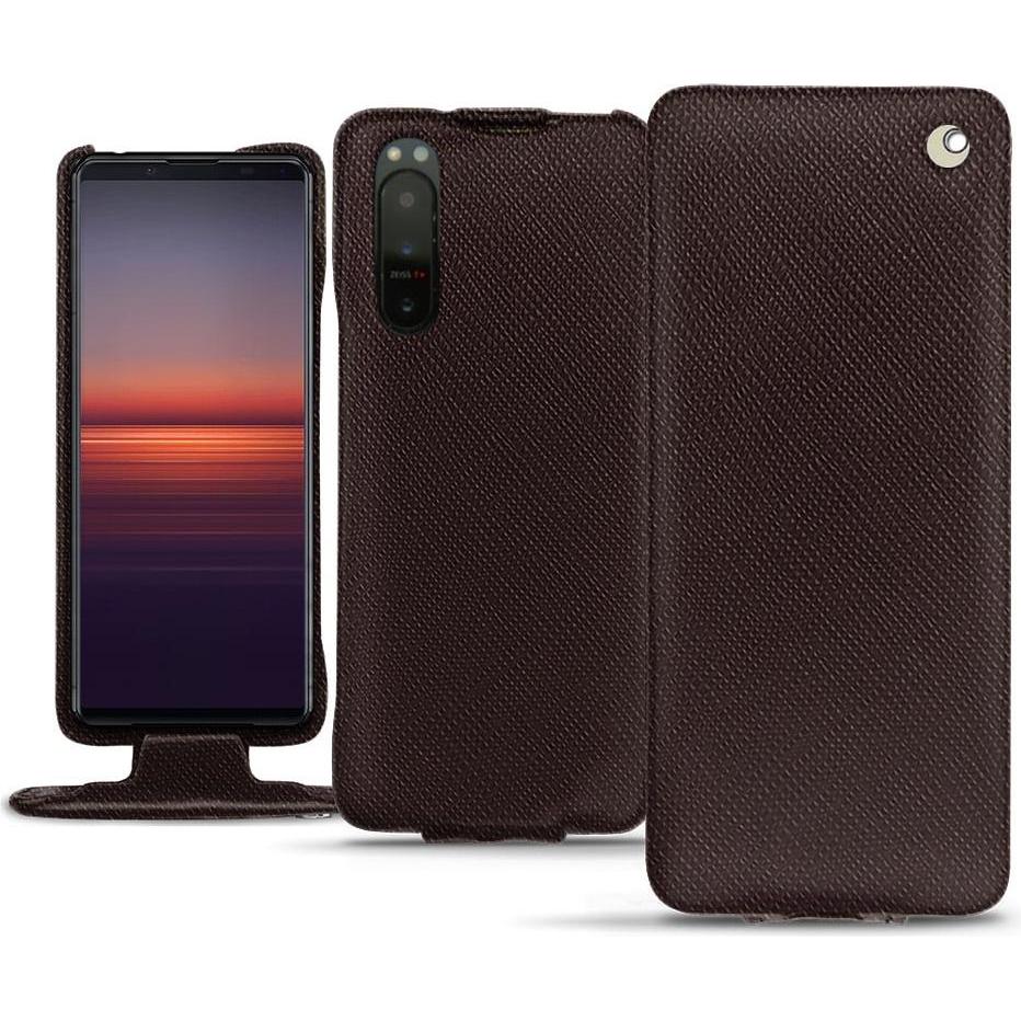Noreve Lederschutzhülle vertikal (Sony Xperia 5 II), Smartphone Hülle, Braun
