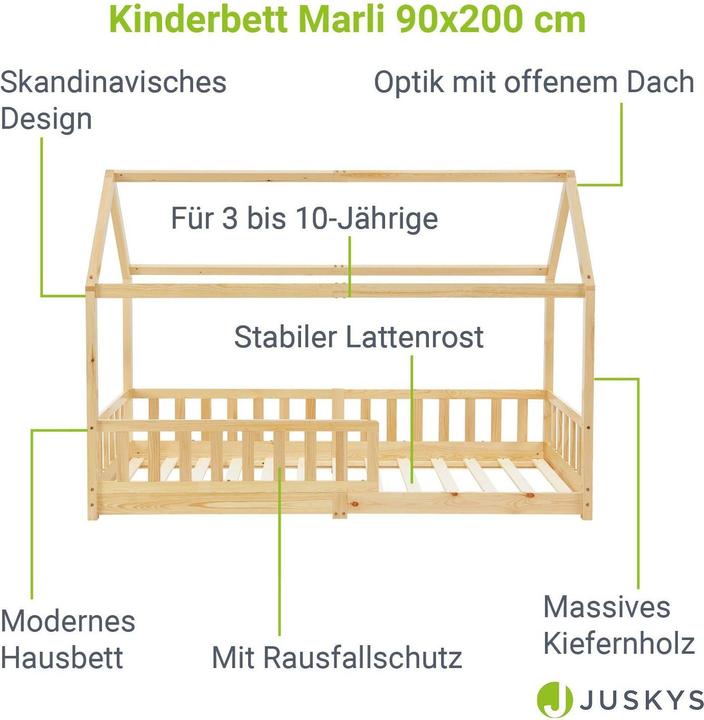 Image du produit Juskys Kinderbett 90x200cm Marli - Natur (90 x 200 cm)