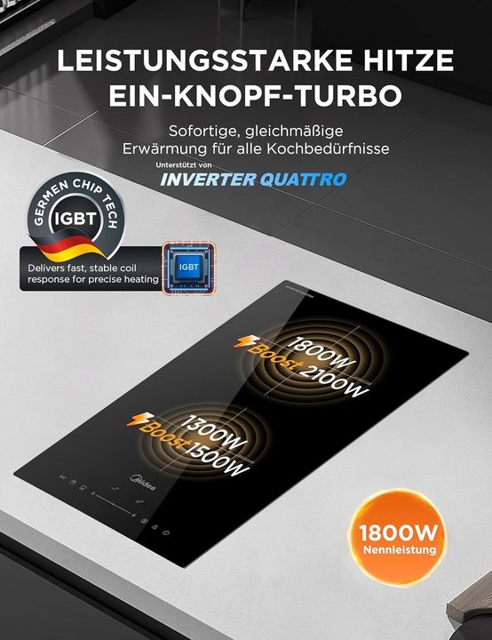 Produktbild Midea Piano a Induzione con Controllo Touch (28.80 cm, Glaskeramik Kochfeld, Induktionskochfeld)