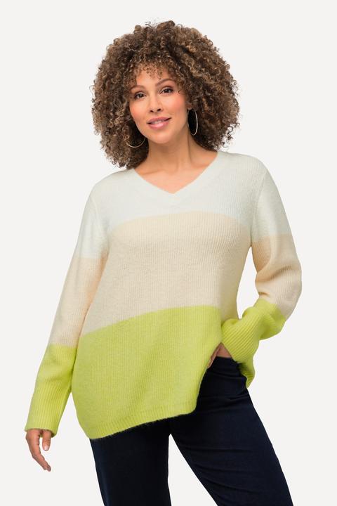 Produktbild Ulla Popken Pullover, Blockstreifen, V-Ausschnitt, Langarm (46, 48)