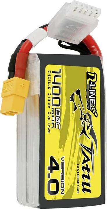 Immagine prodotto Tattu Batteria R-Line 4.0 1400mAh 14.8V 130C 4S1P XT60 (14.80 V, 1400 mAh)