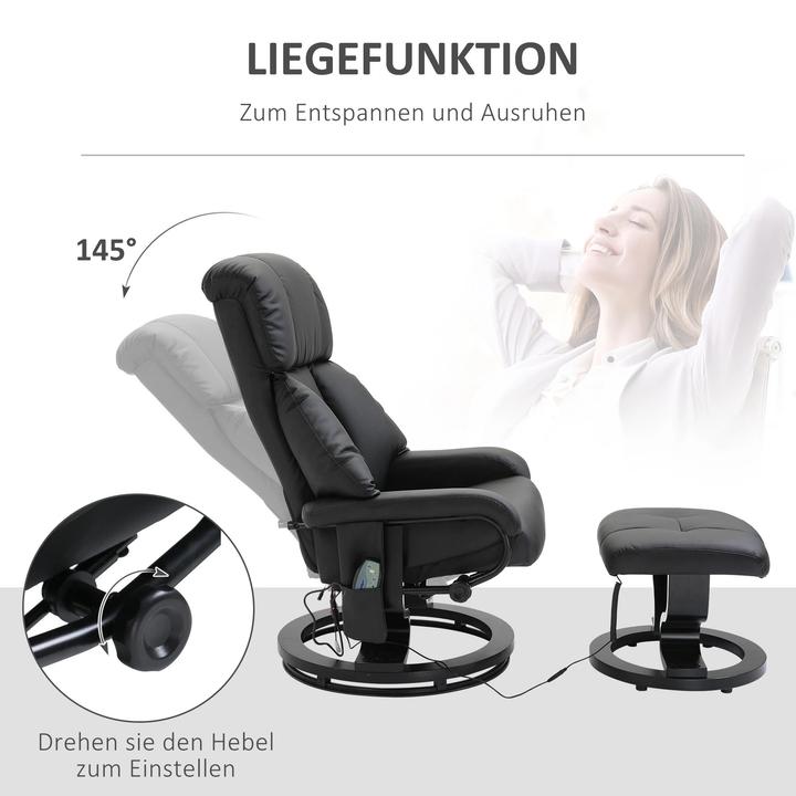 Image du produit Swisshandel24 Fauteuil de massage Repose-pieds Noir Fauteuil de relaxation Fauteuil de télévision électrique avec