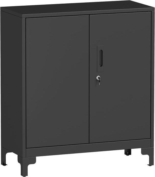 Produktbild Swisshandel24 Büroschrank aus Metall, verschliessbare Türen, Bürokommode, 2-stufiges Design, Schwarz (80 x 35 x 91 cm)