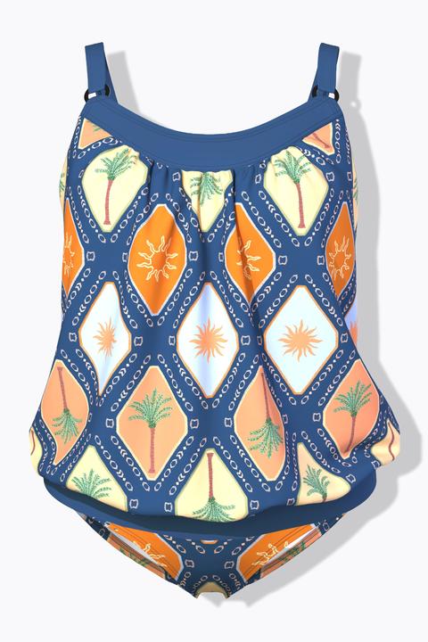 Actual product image Ulla Popken Tropical Tile Elastic Hem Tankini Set (46, 48)