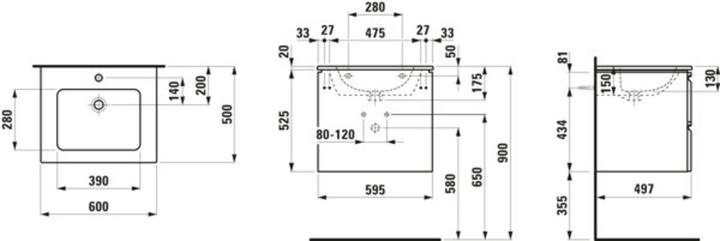 Actual product image Laufen Pro S Set 600, washbasin, 1 tap hole, overflow, incl. vanity unit, 2 drawers, 600x500mm, H861