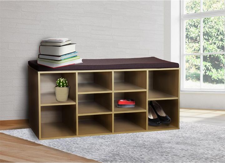 Image du produit HTI-Living Garderobenbank mit 10 Fächern inkl. Sitzkissen Buche (104 x 48 x 30 cm)