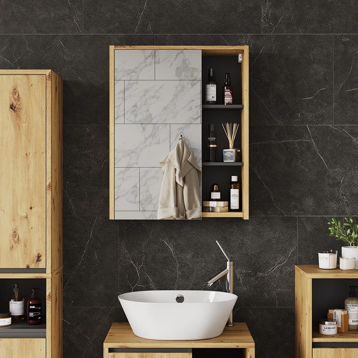 Produktbild Vicco Badspiegelschrank Viola, Artisan/Grau, 60 x 75 cm mit offenen Regalen