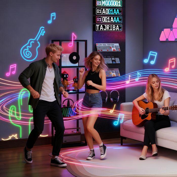 Actual product image Swisshandel24 RGB Stehlampe mit Glasregalen, 4-Ebenen-LED, Fernbedienung, Musiksynchronisation, Schwarz